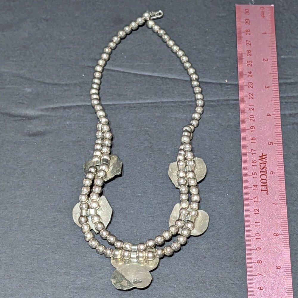 Lg Estate 1960s Native Mexican Malachite Dbl Strand Sterling Silver 18" Necklace - Picture 7 of 7